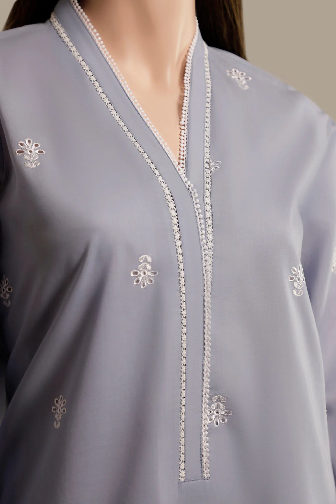 Cambric Solid Emb Stitched Shirt - Image 3