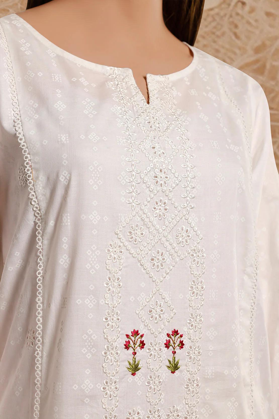 Cambric Solid Embroidered Stitched Shirt - Image 2
