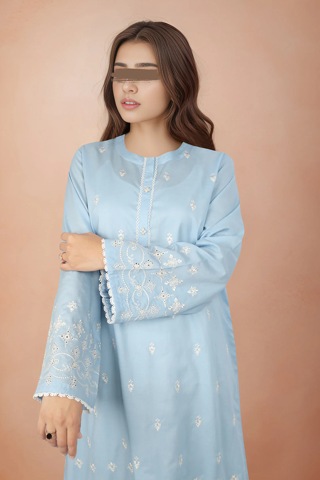 Cambric Solid Embroidered Stitched Shirt - Image 2