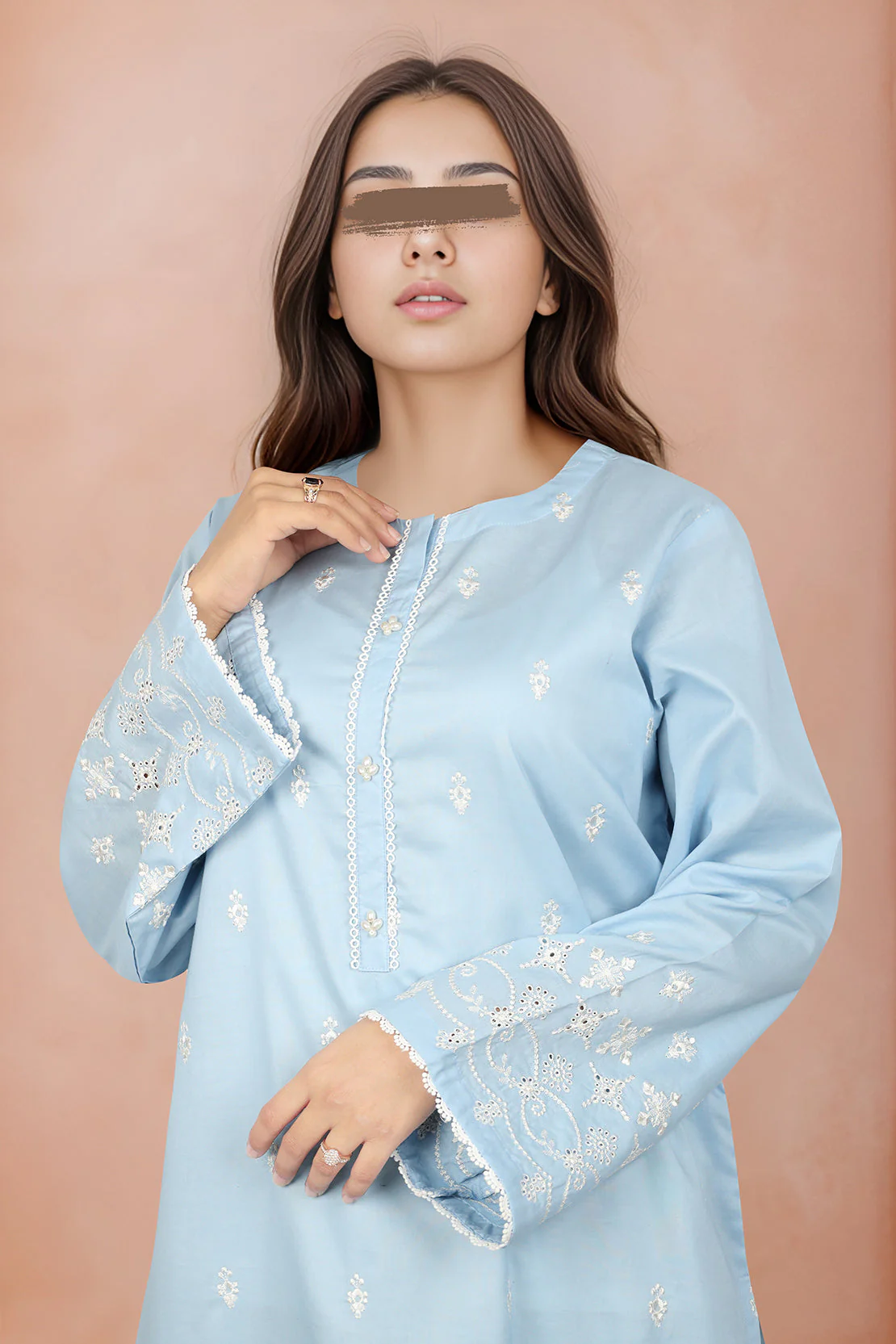 Cambric Solid Embroidered Stitched Shirt - Image 3