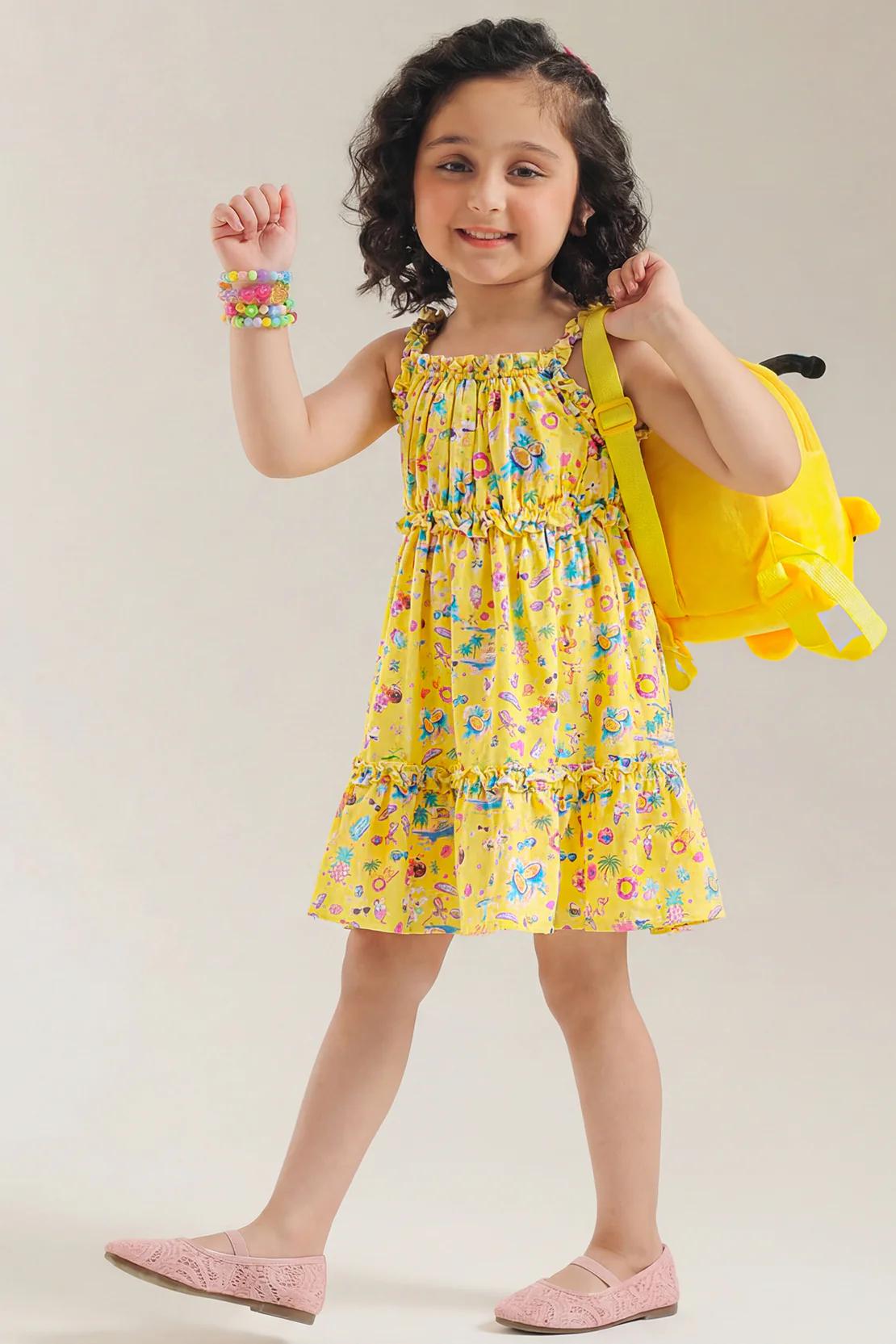 Cotton Dobby Stitched Tier Panel Dress With Ruffled Straps - Image 2