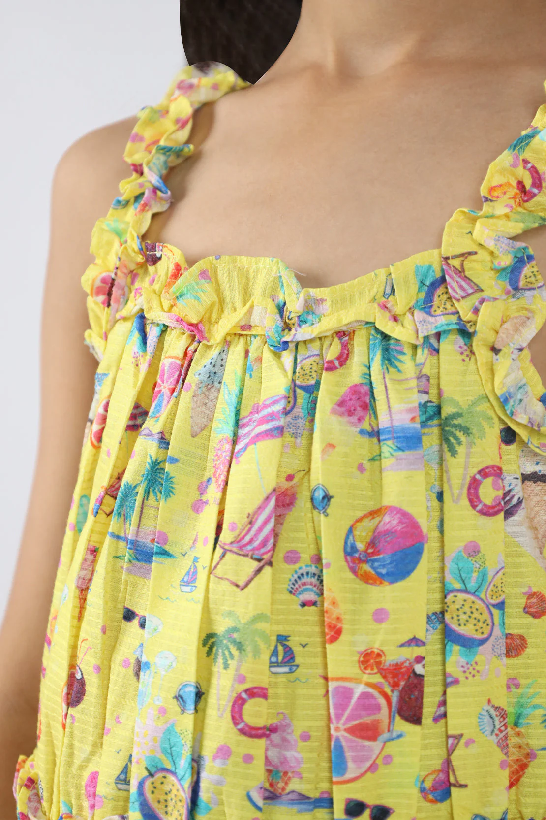 Cotton Dobby Stitched Tier Panel Dress With Ruffled Straps - Image 4