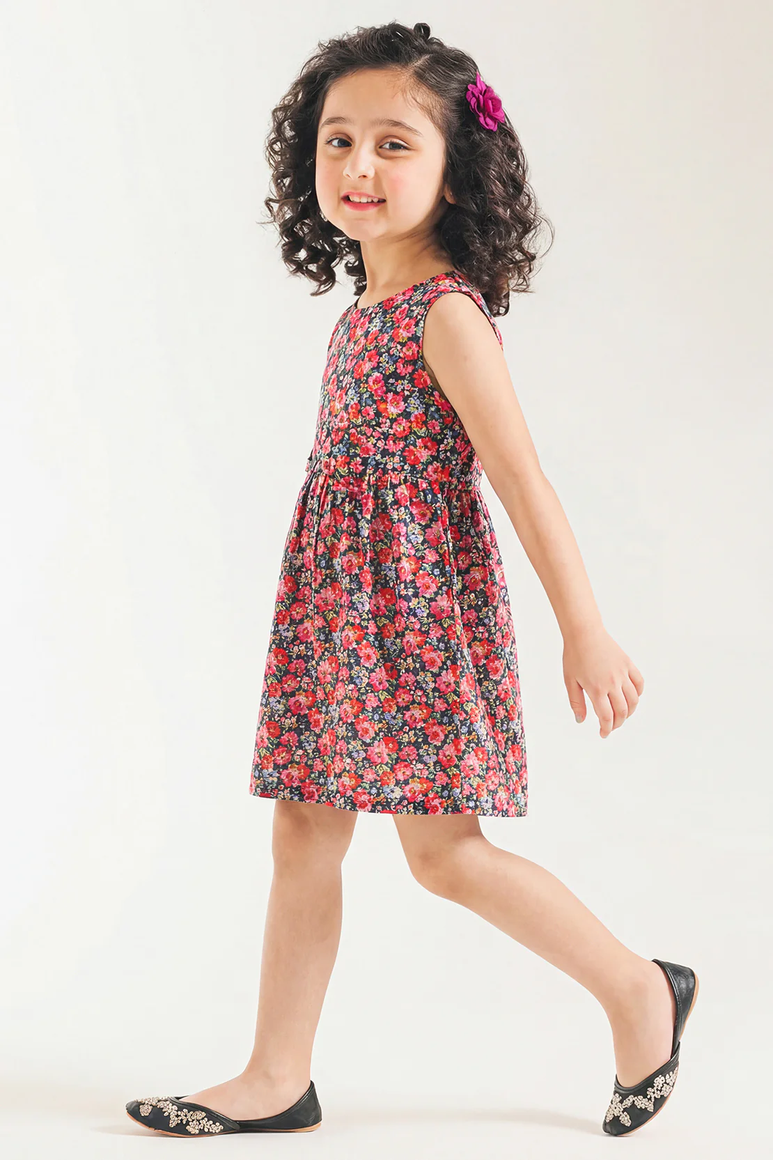 Cotton Dobby Stitched Tier Panel Dress With Ruffled Straps