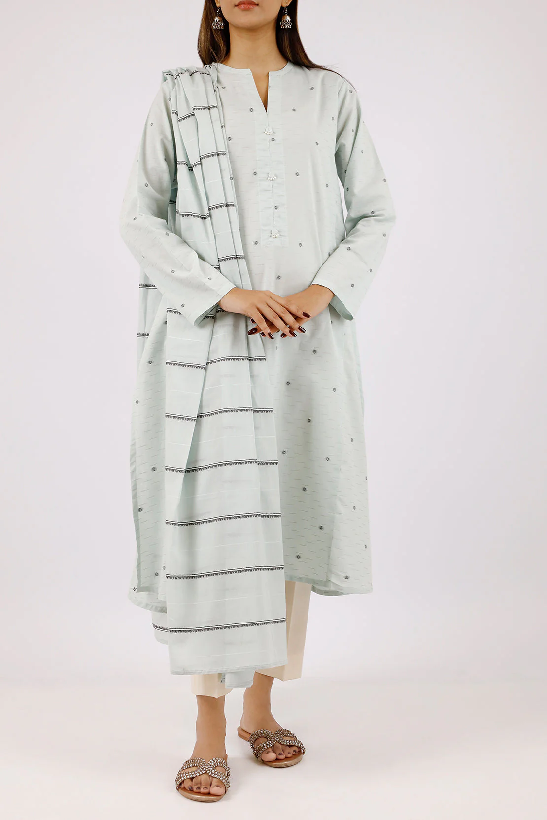 Cotton Jacquard Embroidered Stitched 2 Piece (Shirt/Dupatta) - Image 2