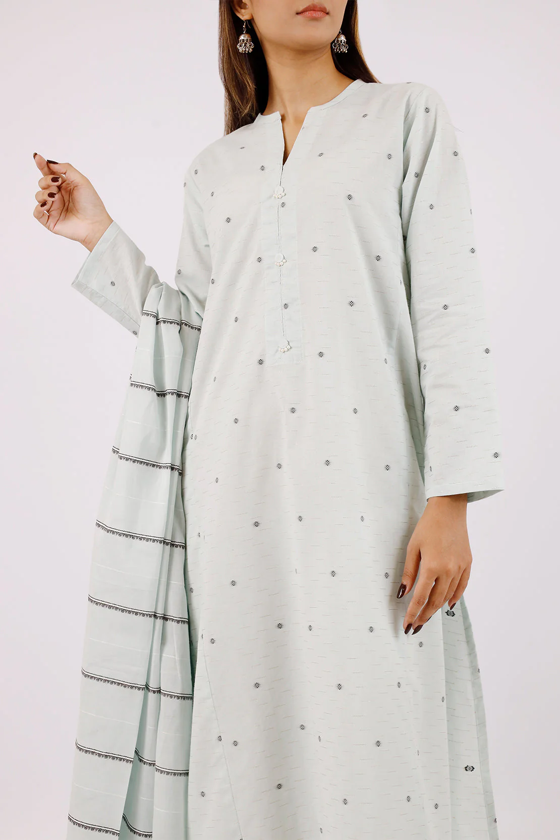 Cotton Jacquard Embroidered Stitched 2 Piece (Shirt/Dupatta) - Image 4