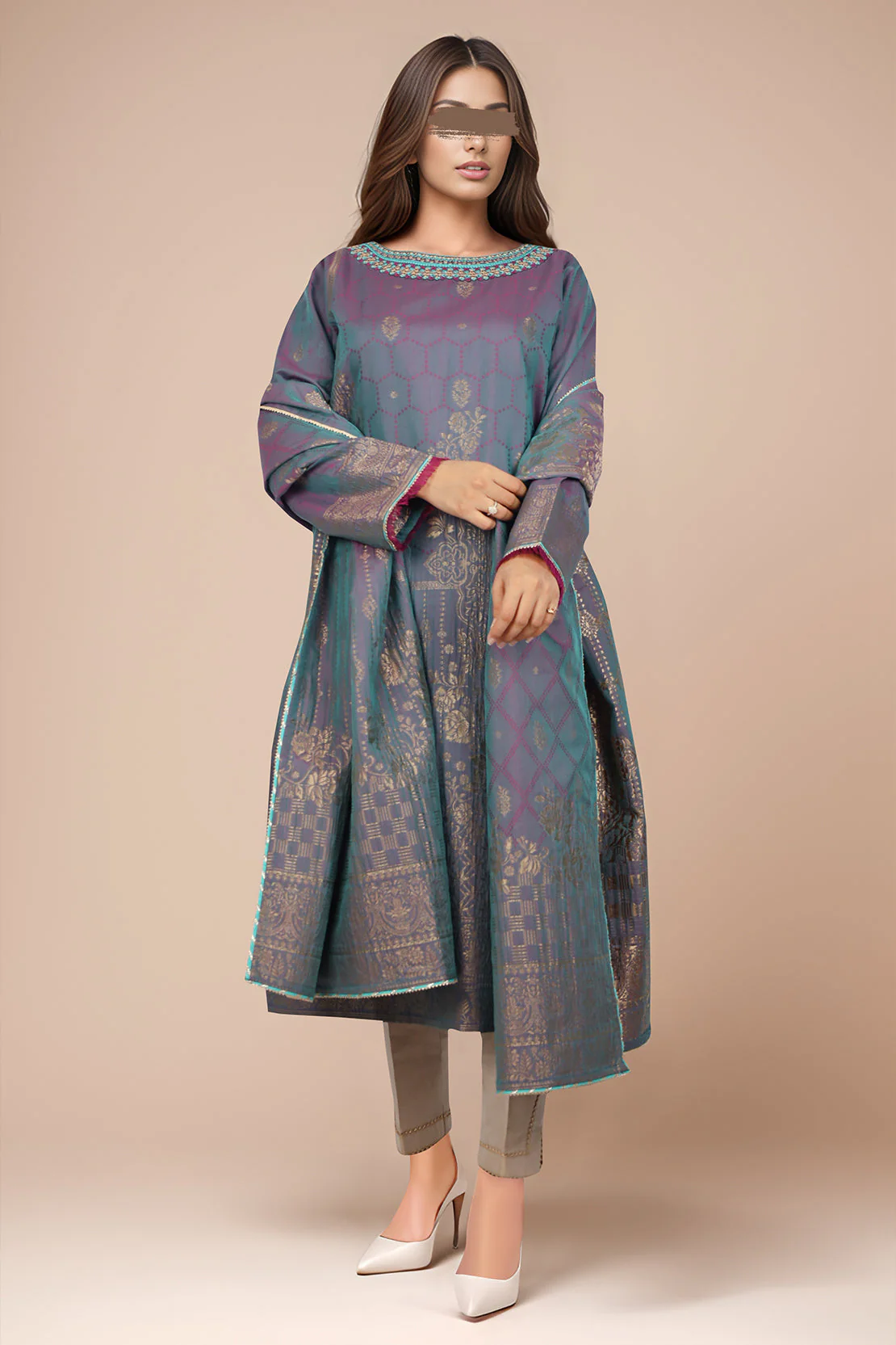 Cotton Jacquard Embroidered Stitched 2 Piece (Shirt/Dupatta)