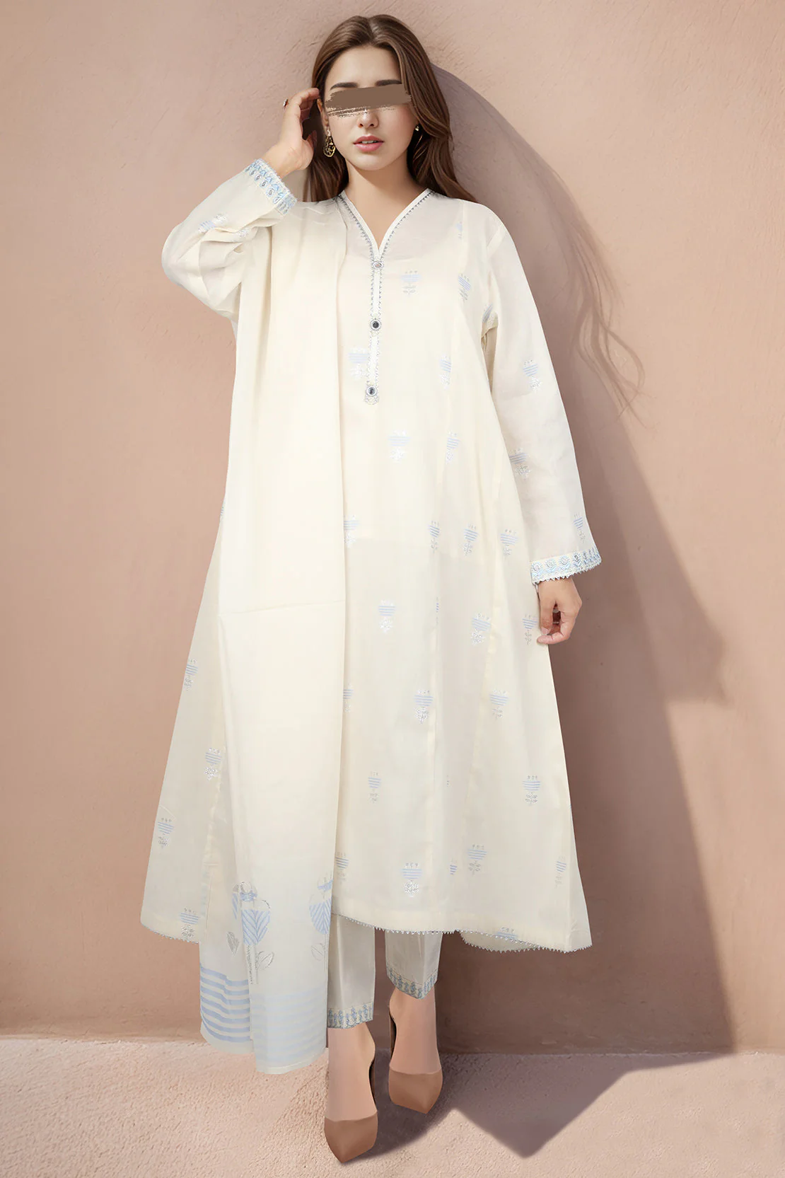 Cotton Jacquard Embroidered Stitched 2 Piece (Shirt/Dupatta)