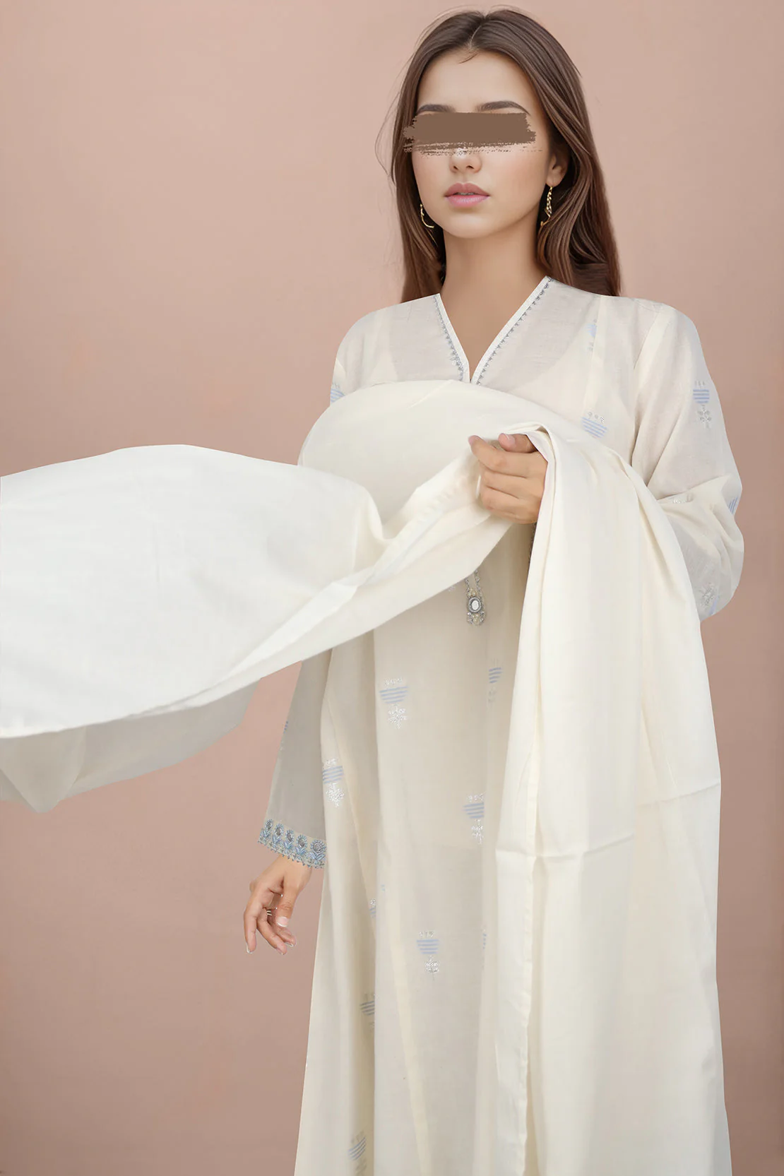 Cotton Jacquard Embroidered Stitched 2 Piece (Shirt/Dupatta) - Image 2