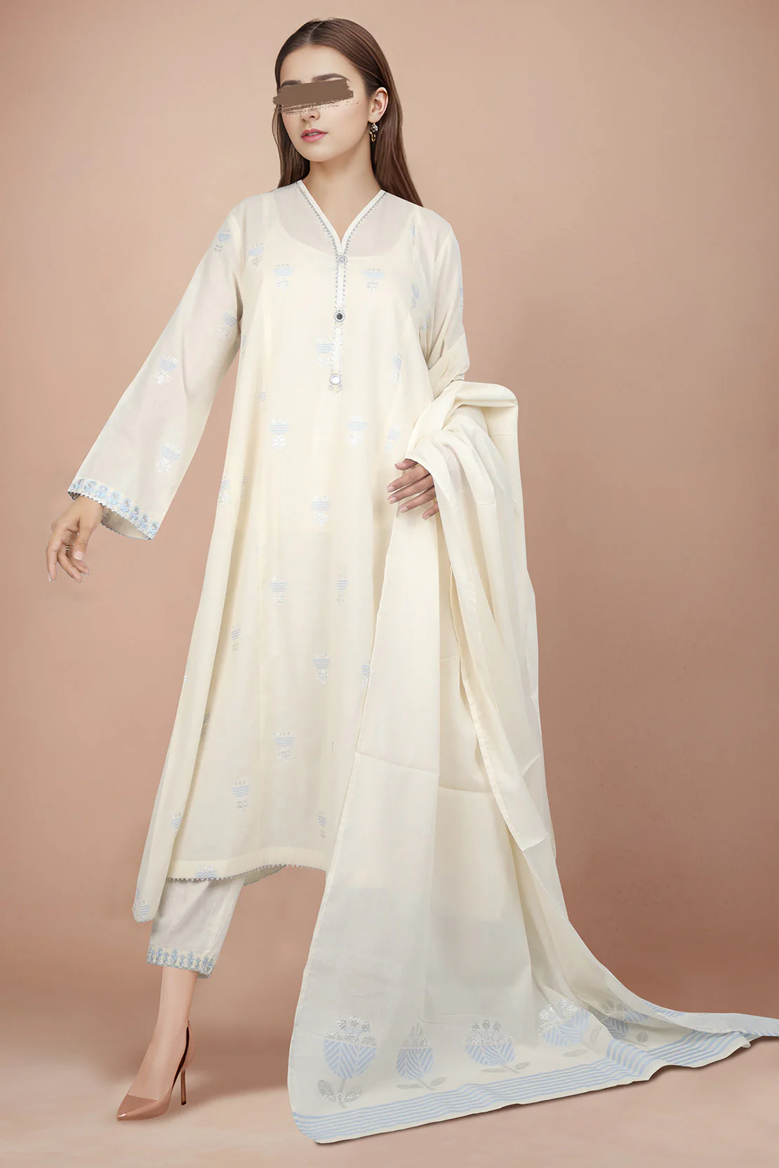 Cotton Jacquard Embroidered Stitched 2 Piece (Shirt/Dupatta) - Image 3