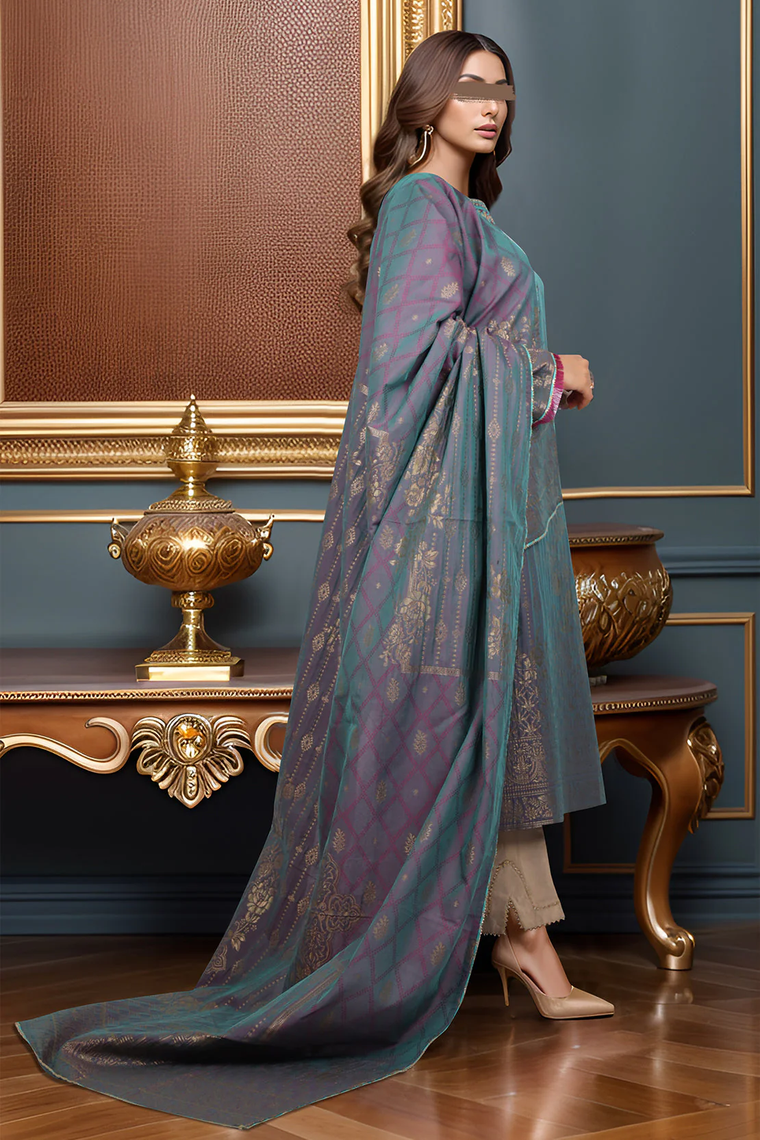 Cotton Jacquard Embroidered Stitched 2 Piece (Shirt/Dupatta) - Image 2