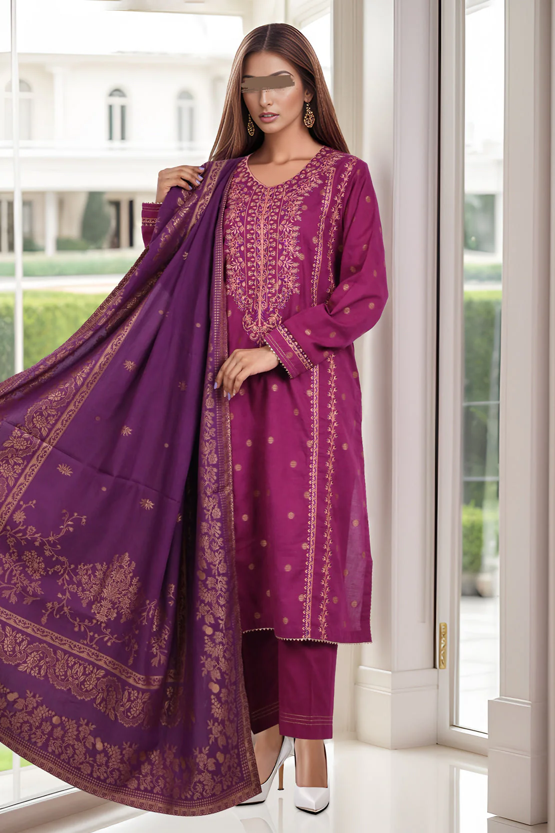 Cotton Jacquard Embroidered Stitched 2 Piece (Shirt/Trouser) - Image 2