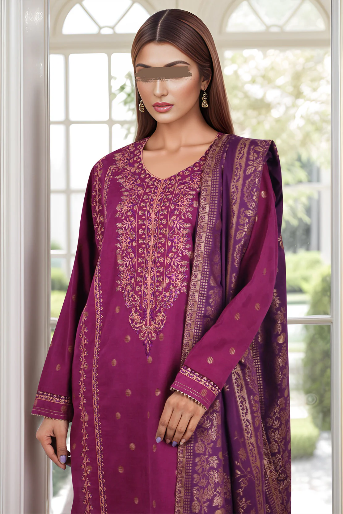Cotton Jacquard Embroidered Stitched 2 Piece (Shirt/Trouser) - Image 3
