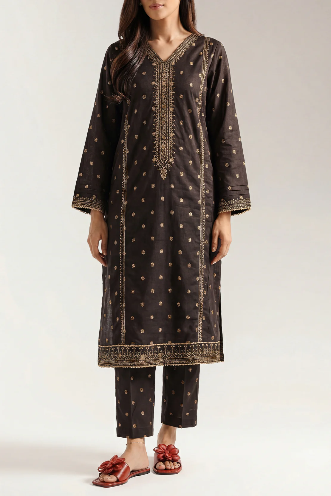 Cotton Jacquard Embroidered Stitched 2 Piece (Shirt/Trouser)