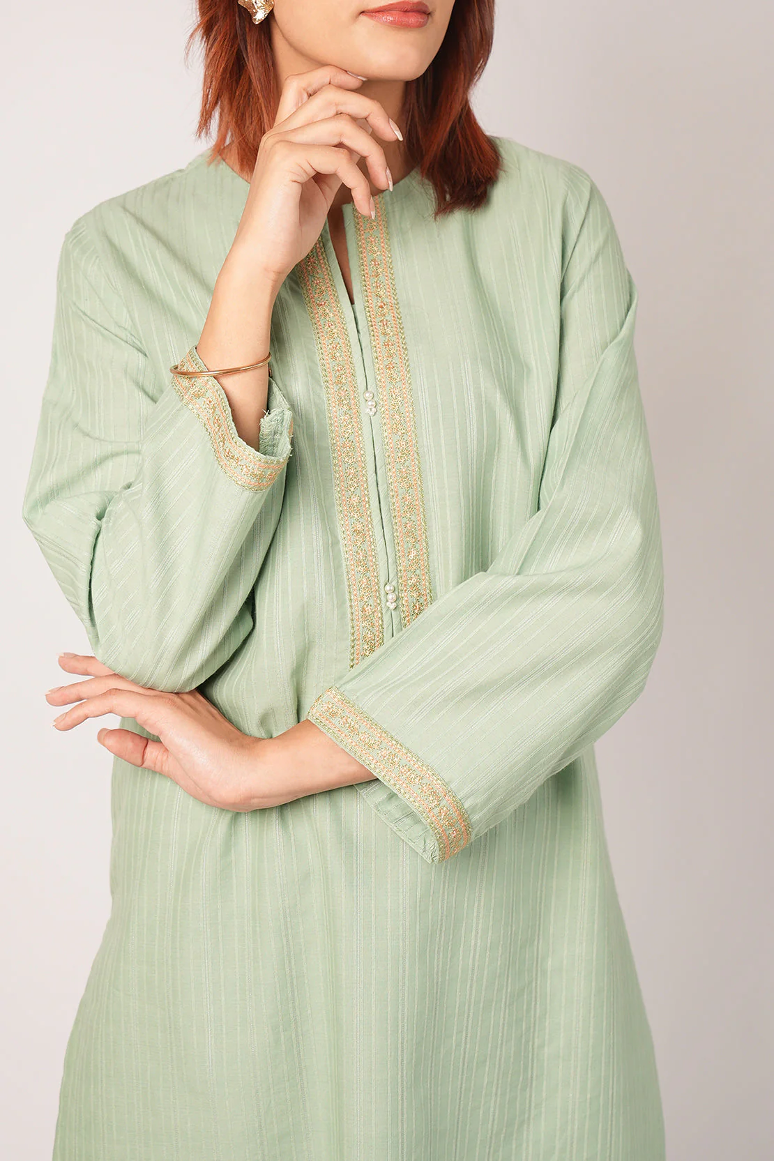 Cotton Jacquard Embroidered Stitched 2 Piece (Shirt/Trouser) - Image 4