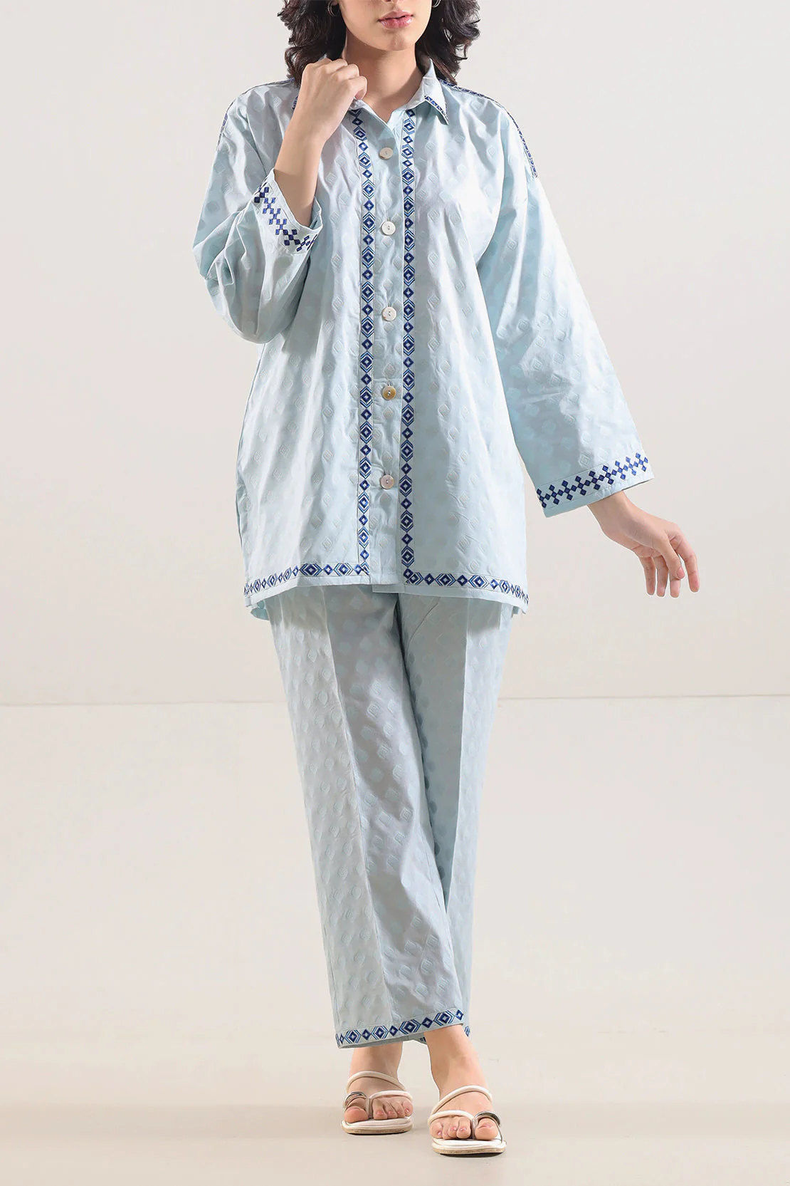 Cotton Jacquard Embroidered Stitched Shirt - Image 3
