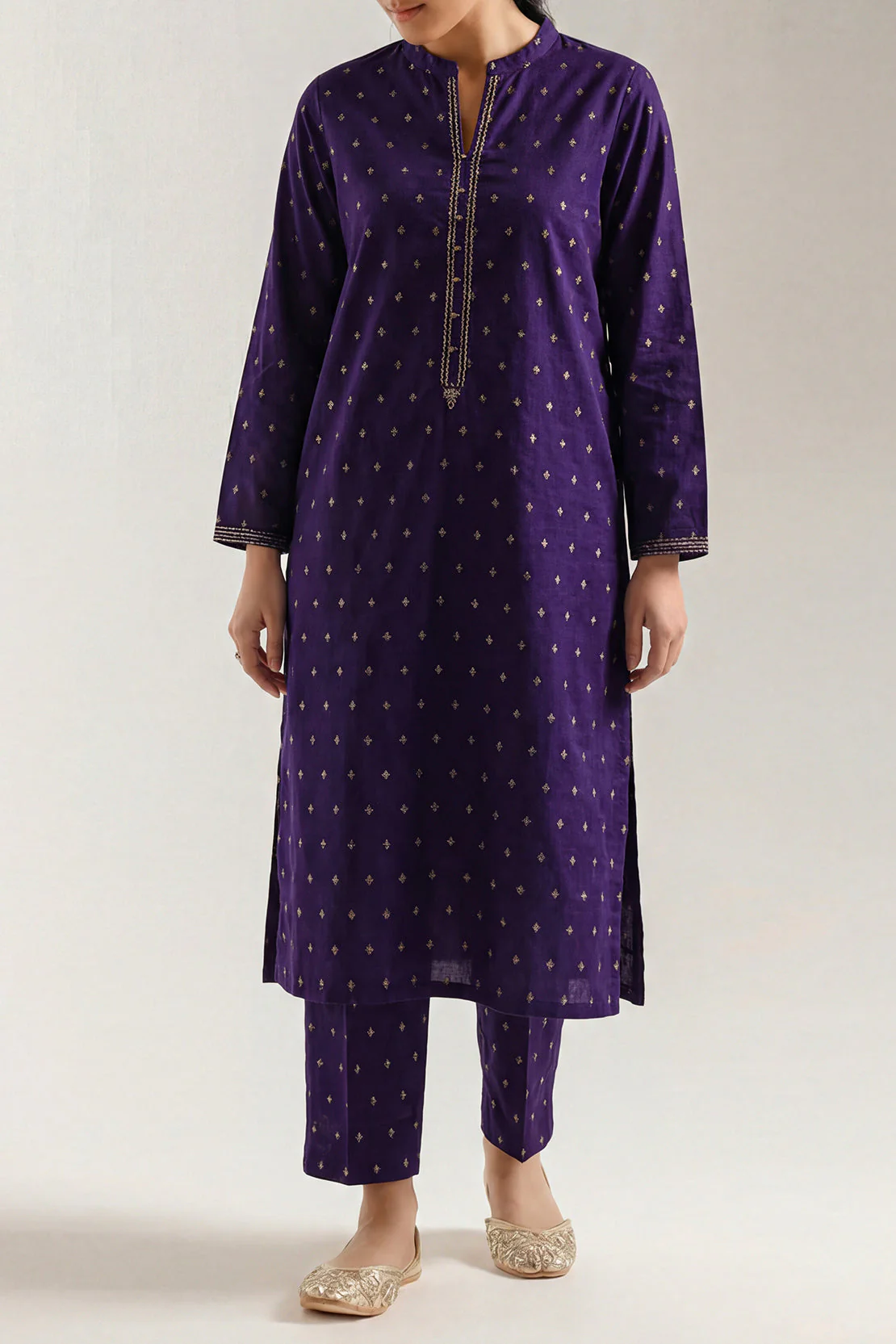 Cotton Jacquard Embroidered Stitched Shirt - Image 2