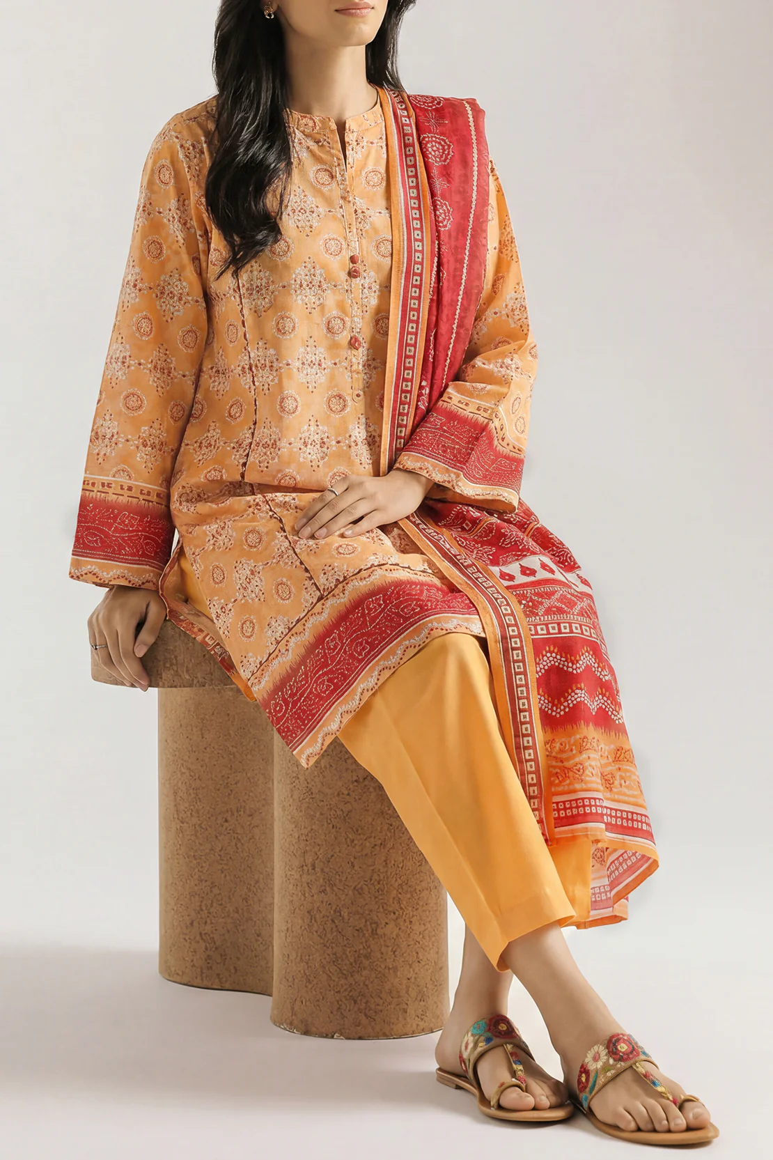 Cotton Jacquard Stitched 2 Piece (Shirt/Dupatta) - Image 2
