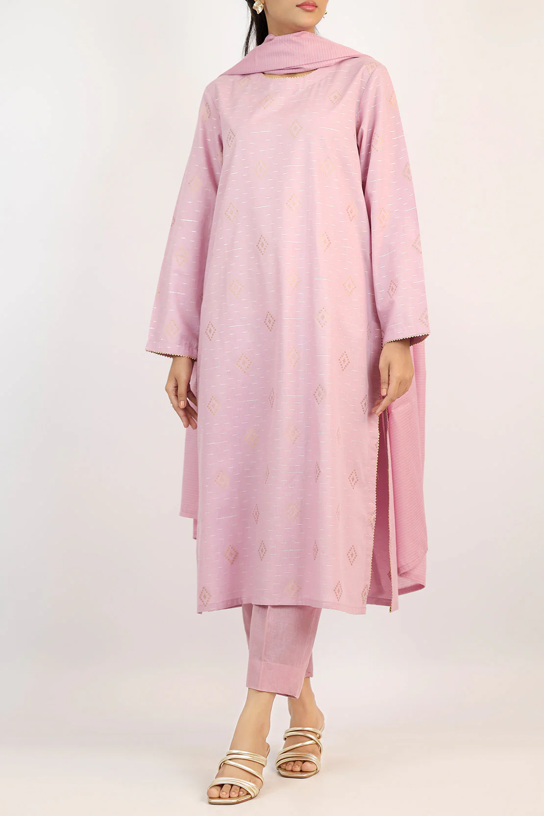 Cotton Jacquard Stitched 2 Piece (Shirt/Dupatta) - Image 2