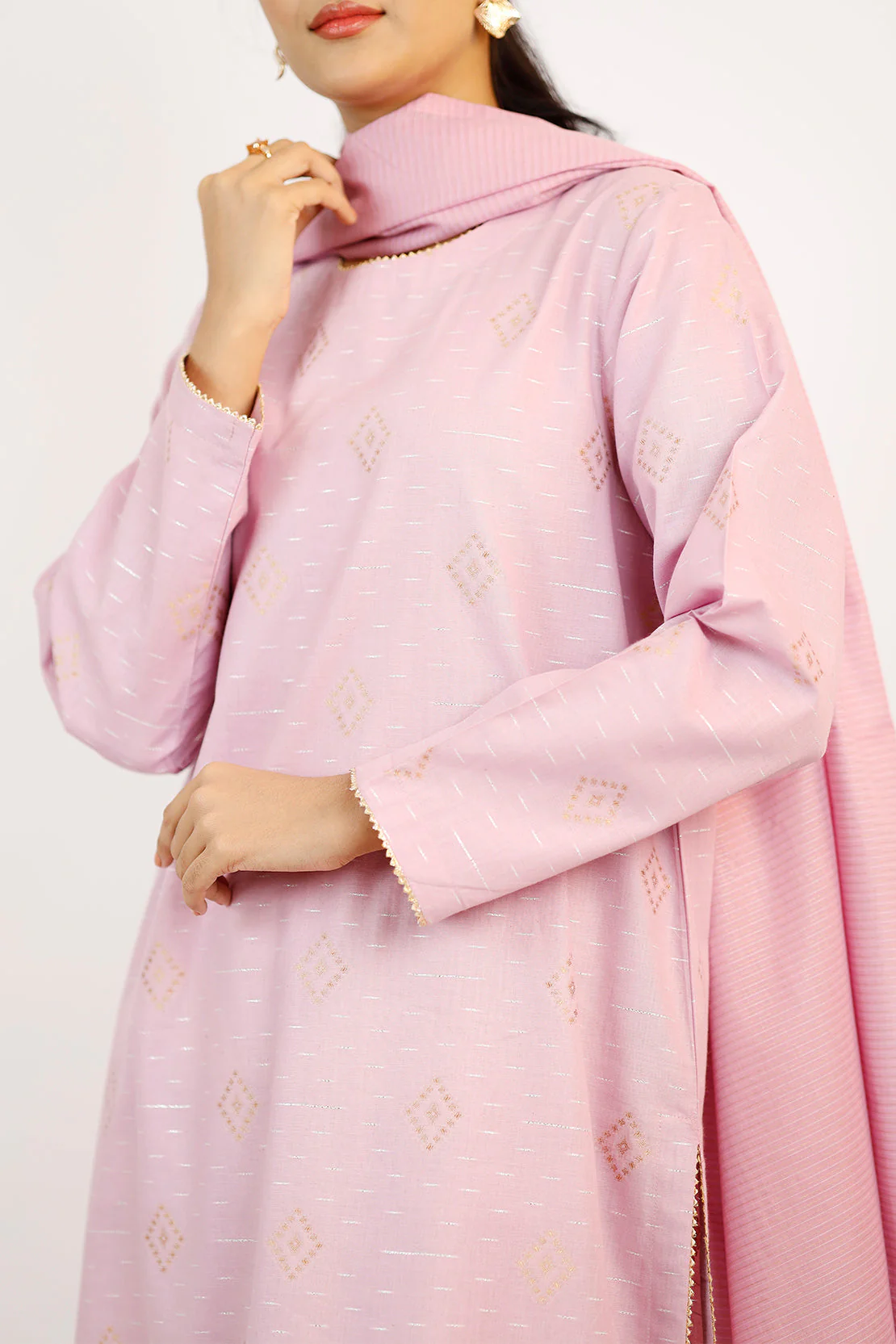 Cotton Jacquard Stitched 2 Piece (Shirt/Dupatta) - Image 4