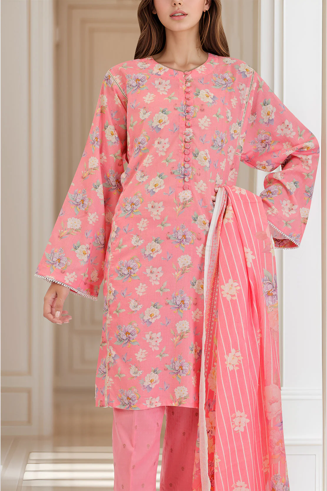 Cotton Jacquard Stitched 2 Piece (Shirt/Dupatta) - Image 3