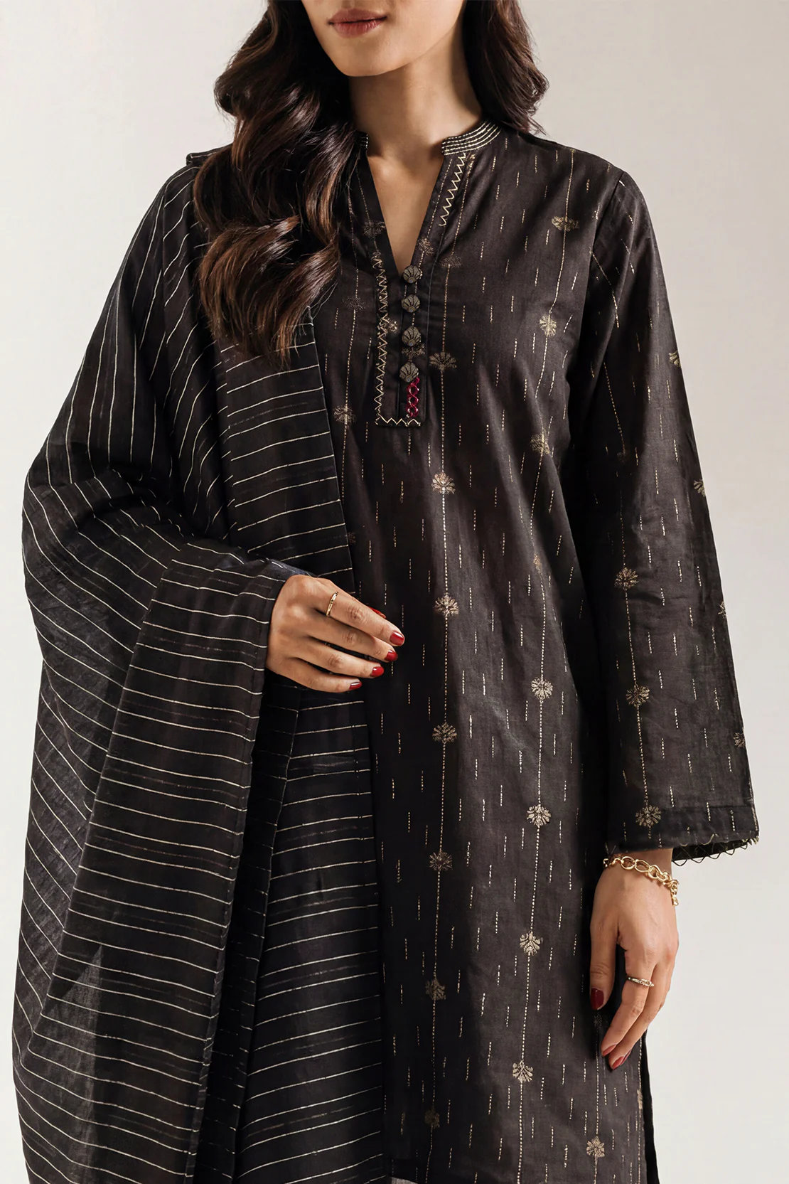 Cotton Jacquard Stitched 2 Piece (Shirt/Dupatta) - Image 2