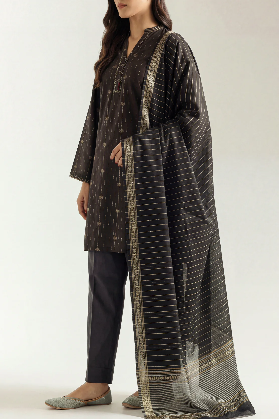 Cotton Jacquard Stitched 2 Piece (Shirt/Dupatta) - Image 3