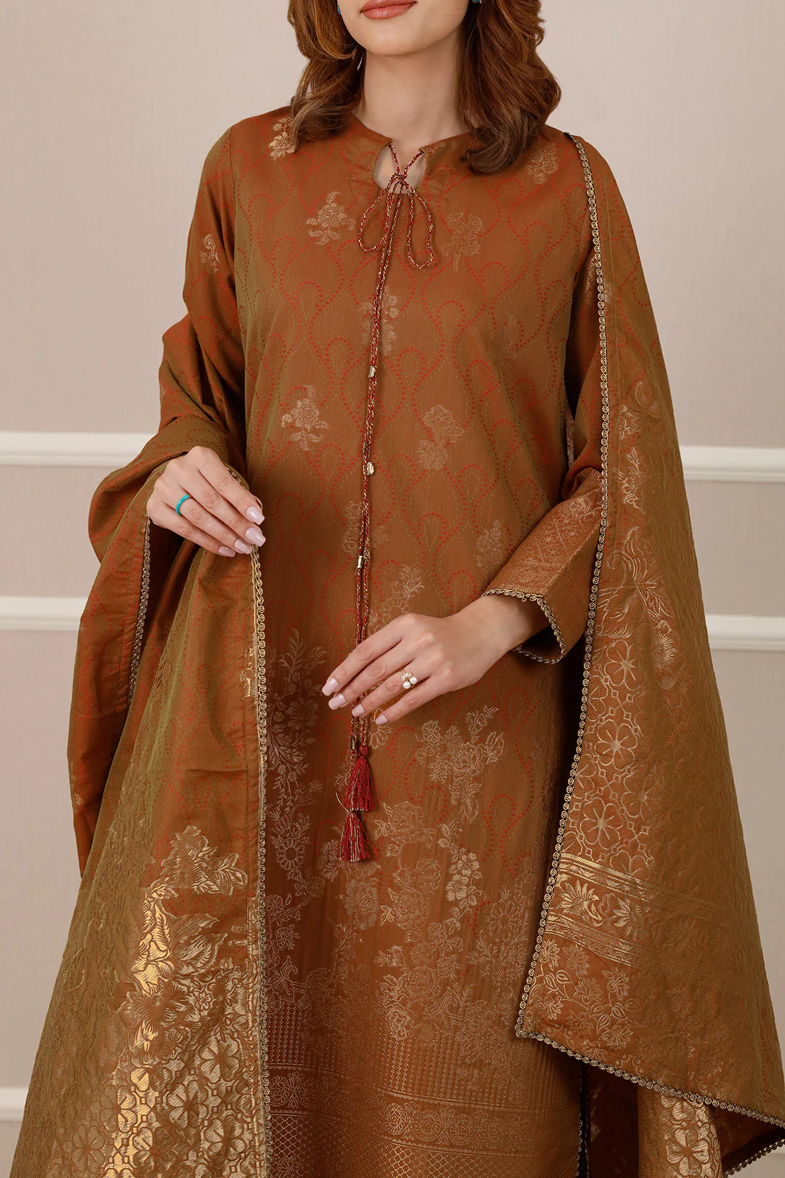 Cotton Jacquard Stitched 2 Piece (Shirt/Dupatta) - Image 5