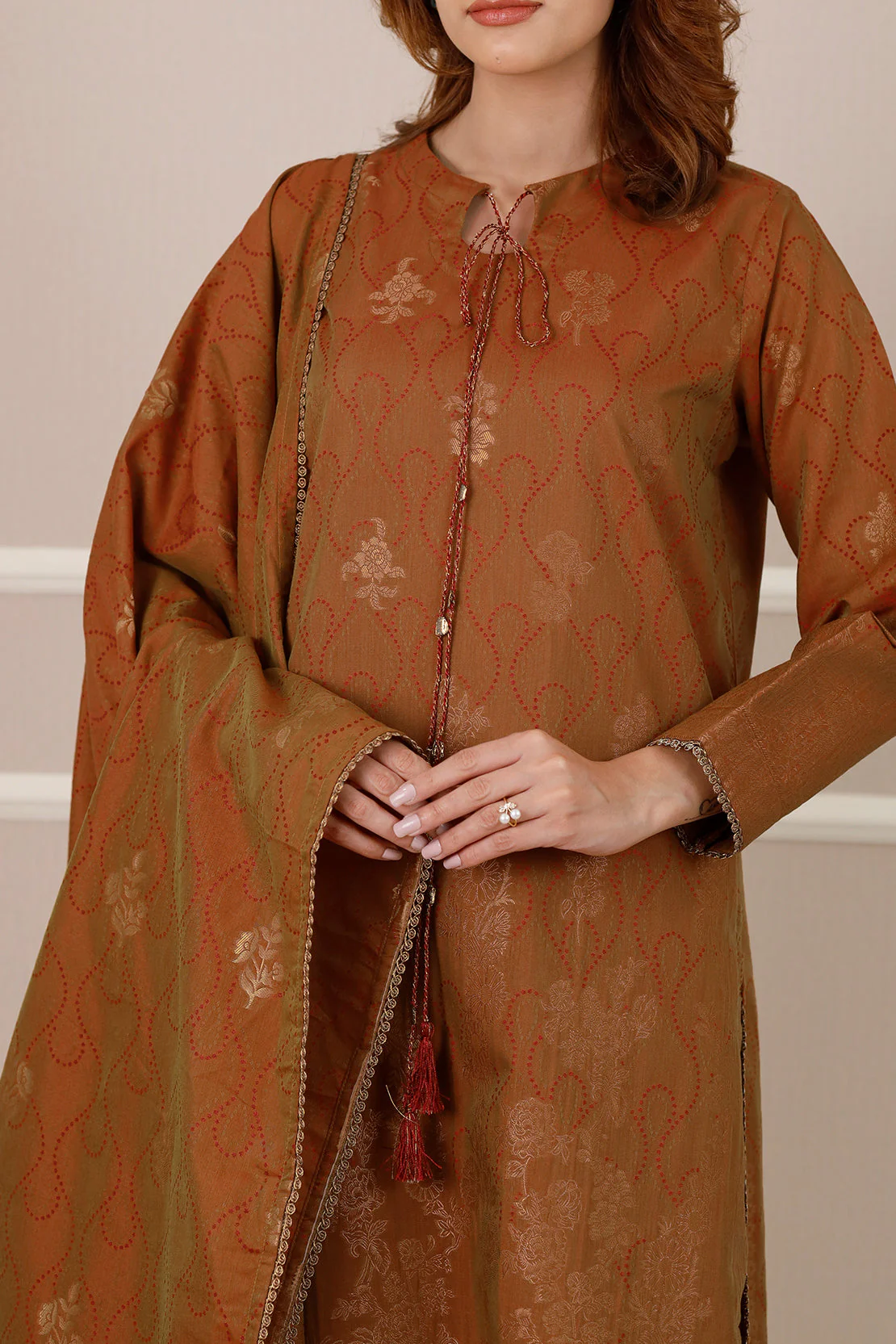 Cotton Jacquard Stitched 2 Piece (Shirt/Dupatta) - Image 9