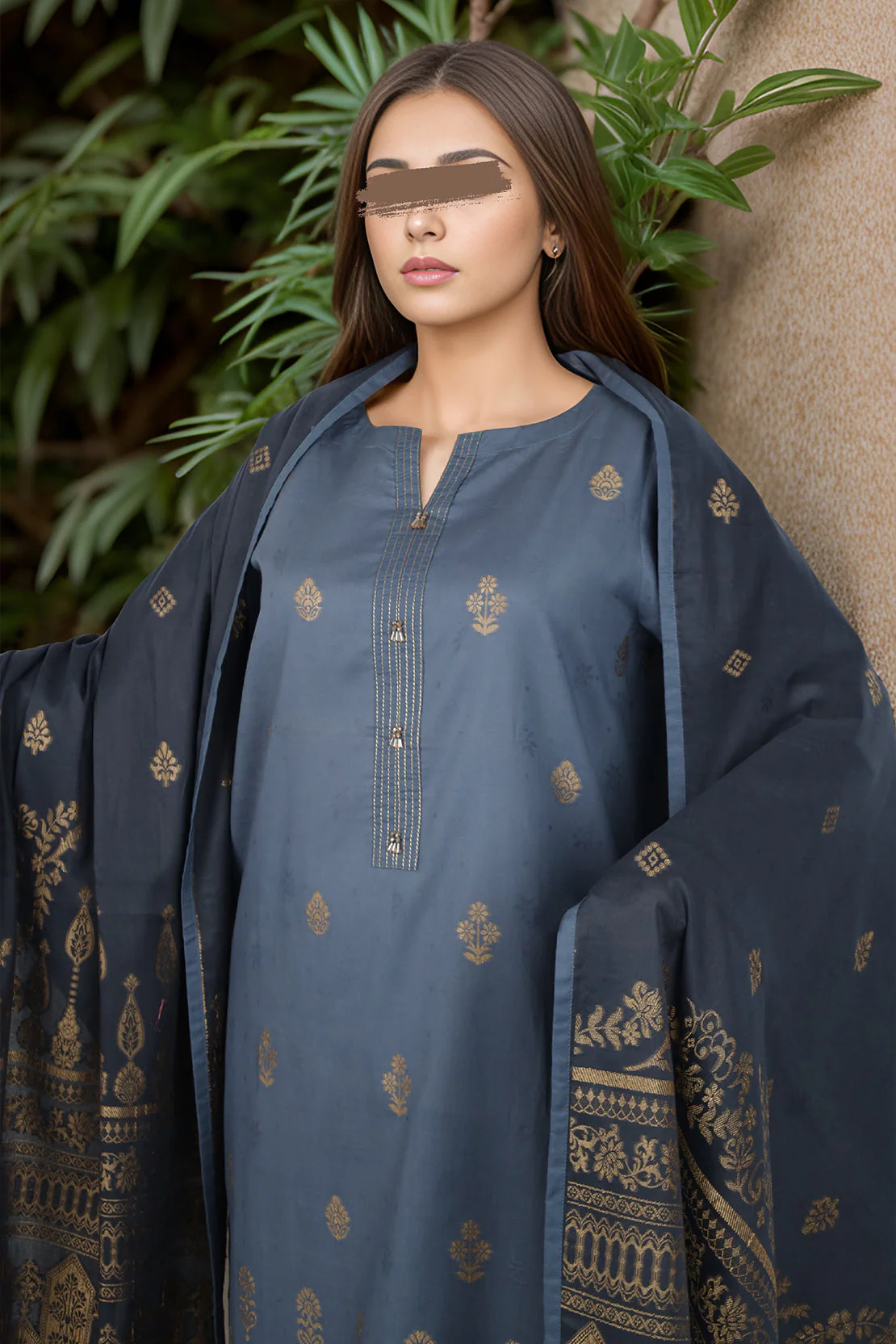 Cotton Jacquard Stitched 2 Piece (Shirt/Dupatta) - Image 3