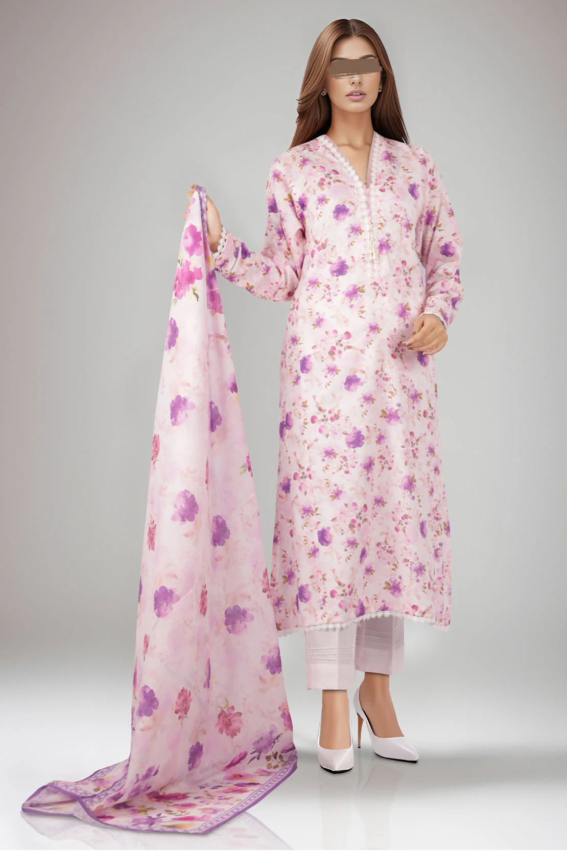 Cotton Jacquard Stitched 2 Piece (Shirt/Dupatta) - Image 2