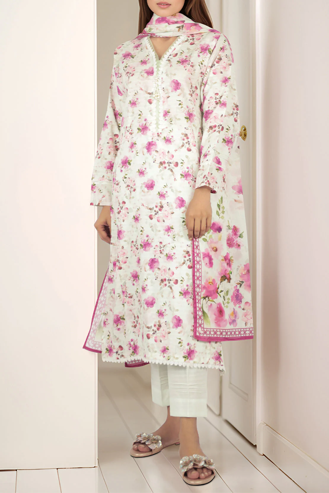 Cotton Jacquard Stitched 2 Piece (Shirt/Dupatta) - Image 2