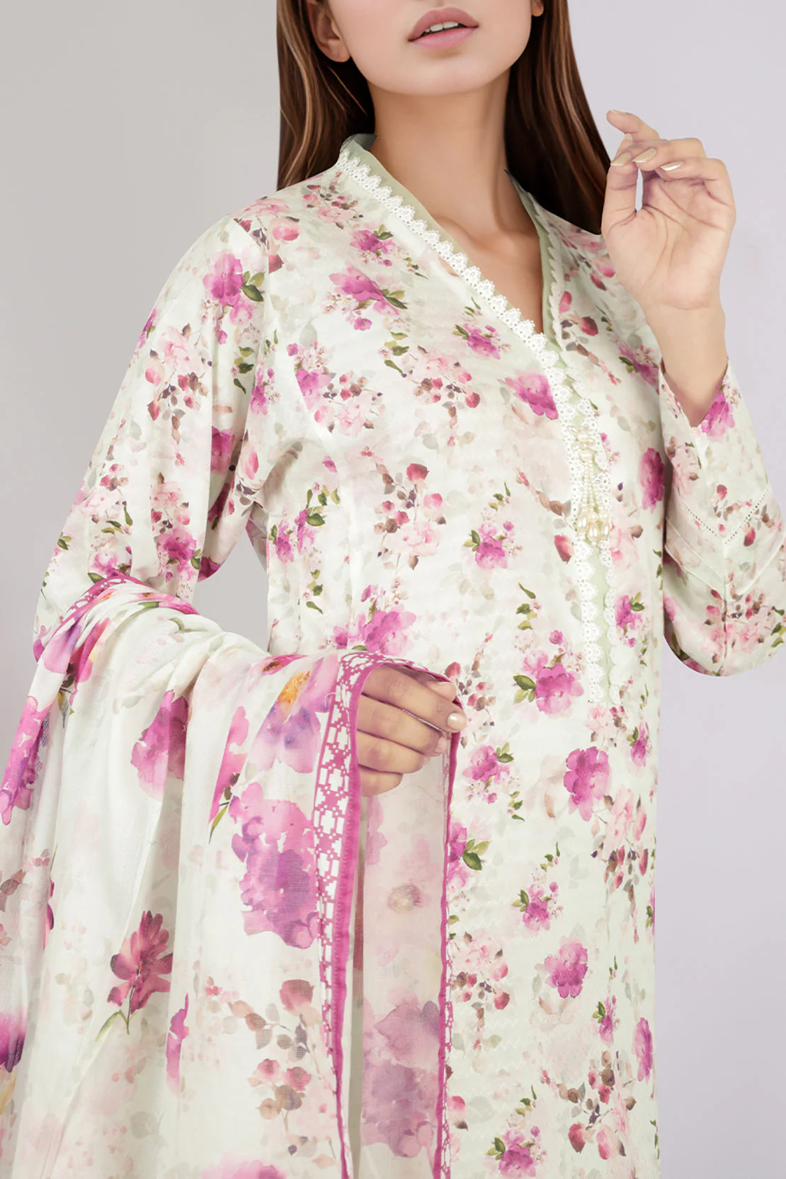 Cotton Jacquard Stitched 2 Piece (Shirt/Dupatta) - Image 3