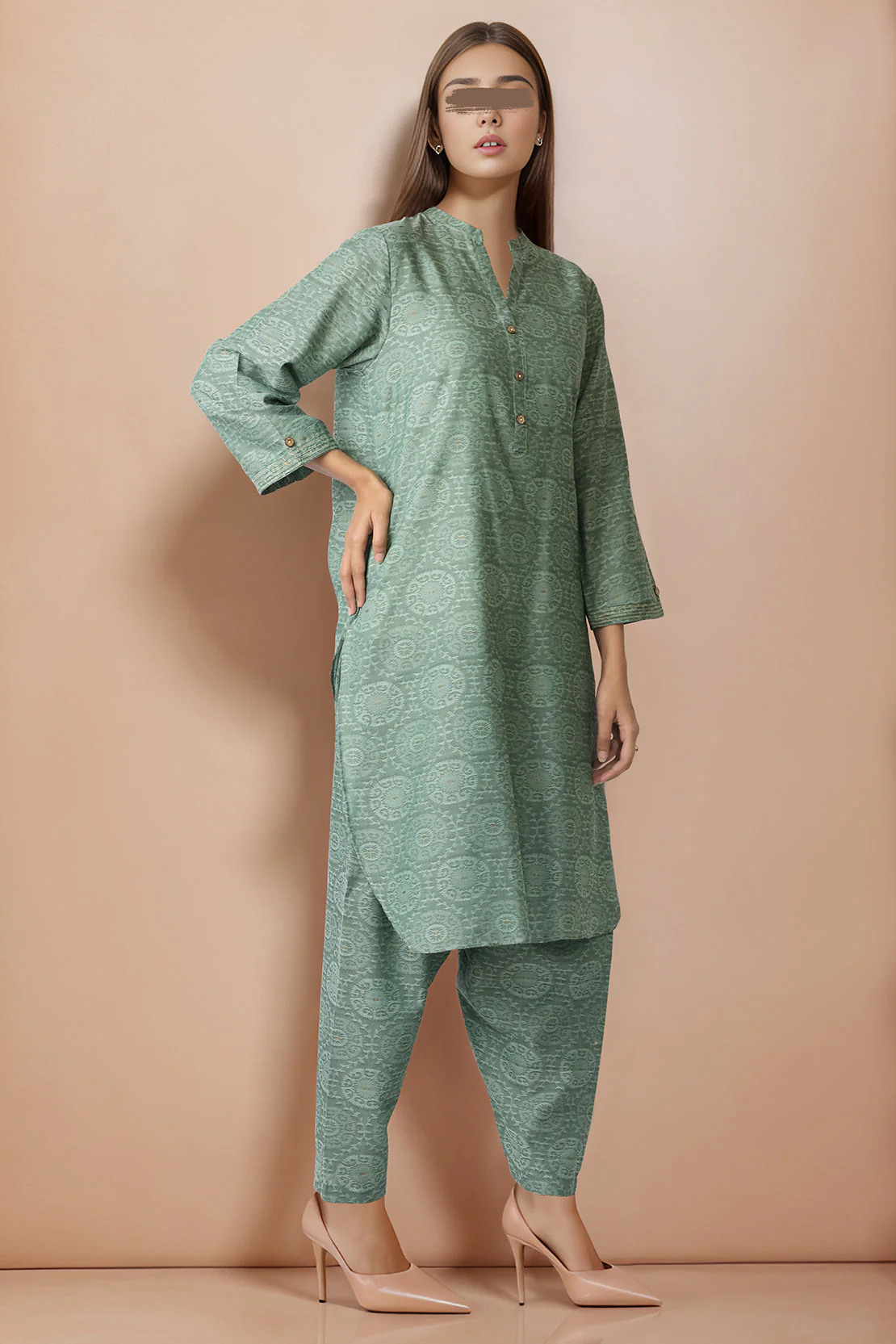 Cotton Jacquard Stitched 2 Piece (Shirt/Trouser) - Image 2