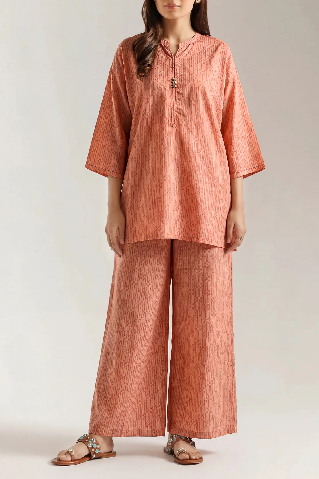 Cotton Jacquard Stitched 2 Piece (Shirt/Trouser)