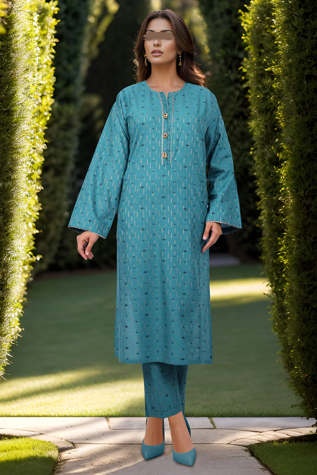 Cotton Jacquard Stitched 2 Piece (Shirt/Trouser) - Image 2