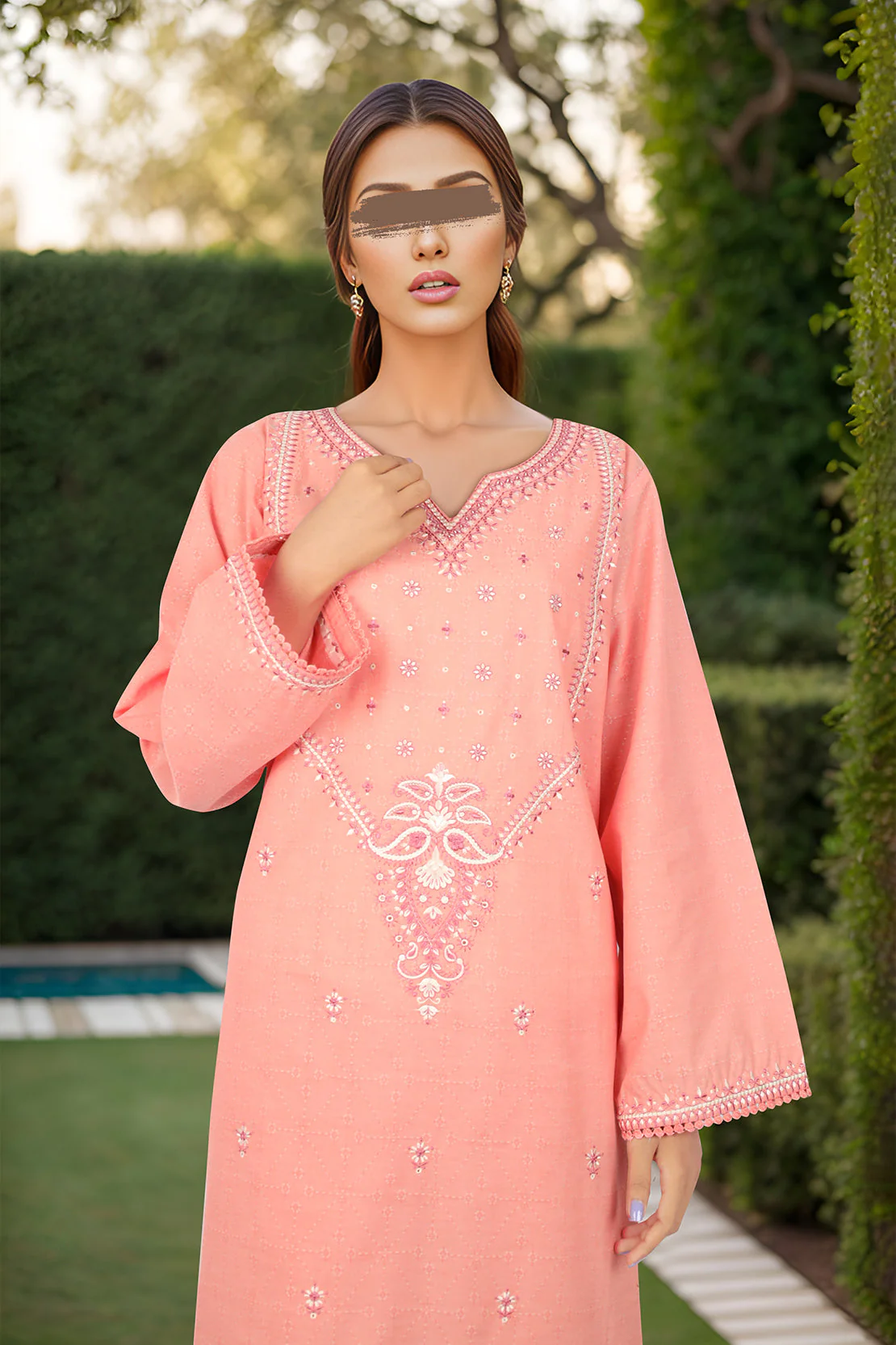 Embroidered Cotton Jacquard Stitched 2 Piece (Shirt/Trouser) - Image 3
