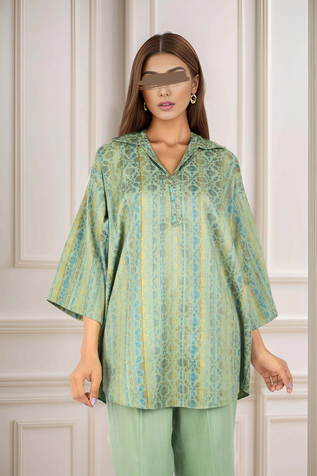 Cotton Jacquard Stitched 2 Piece (Shirt/Trouser) - Image 2