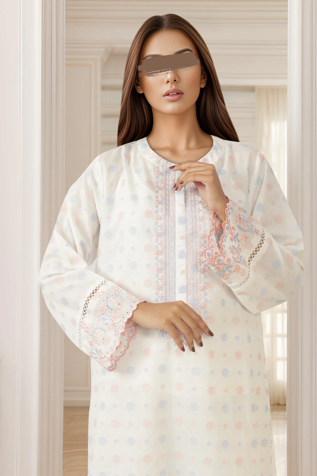 Embroidered Cotton Jacquard Stitched 2 Piece (Shirt/Trouser) - Image 3