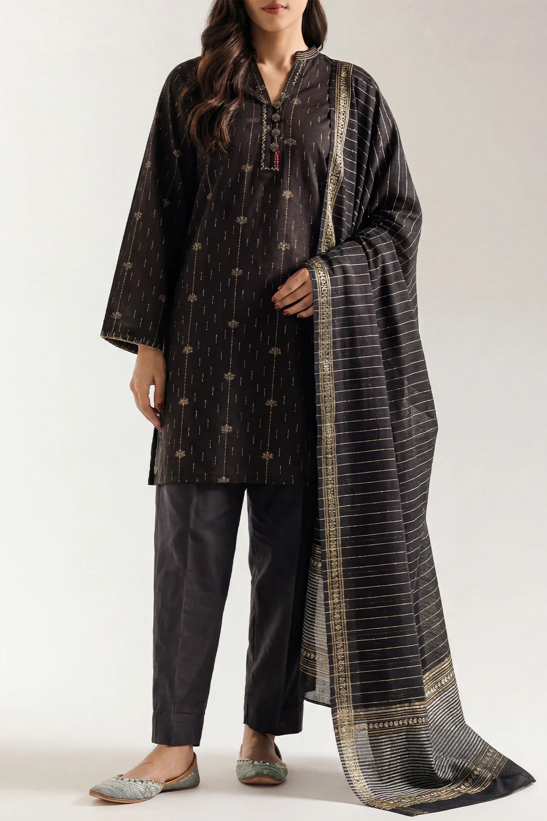 Cotton Jacquard Stitched 2 Piece (Shirt/Trouser)
