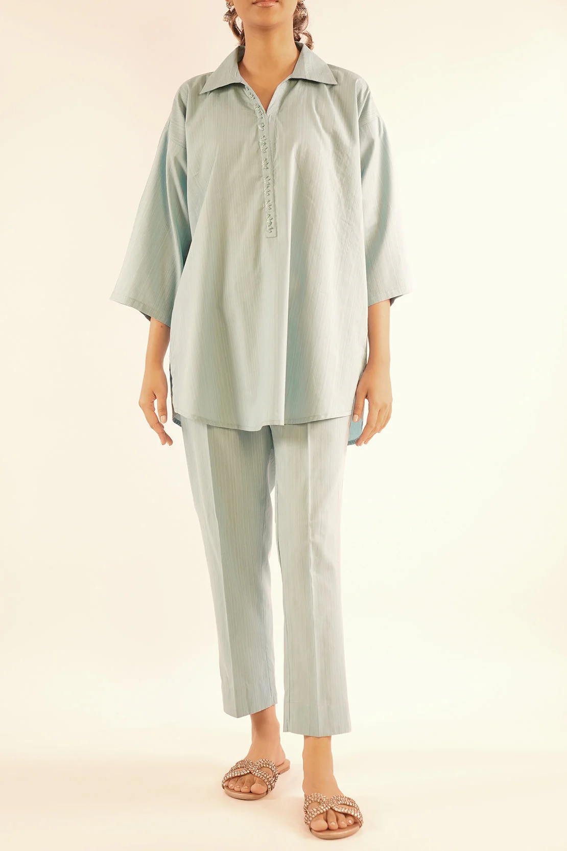 Cotton Jacquard Stitched 2 Piece (Shirt/Trouser)