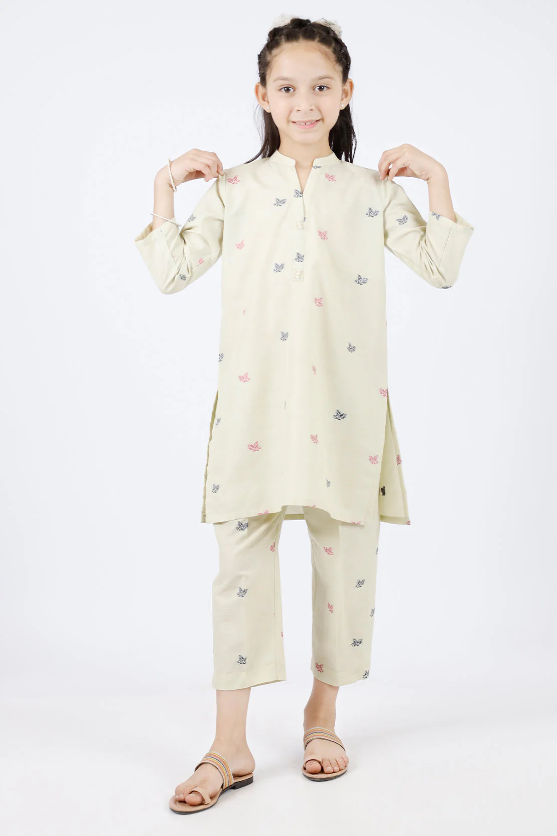 Stitched Cotton Jacquard Shirt/Trouser For Kids