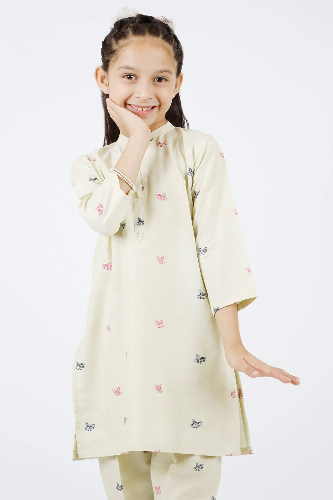Stitched Cotton Jacquard Shirt/Trouser For Kids - Image 2