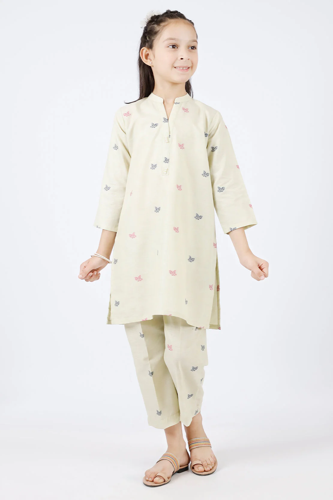 Stitched Cotton Jacquard Shirt/Trouser For Kids - Image 3