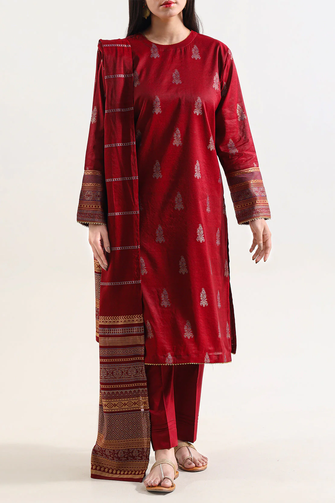 Cotton Jacquard Stitched 2 Piece (Shirt/Trouser)