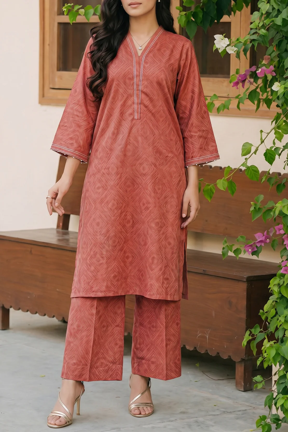 Cotton Jacquard Stitched 2 Piece (Shirt/Trouser)