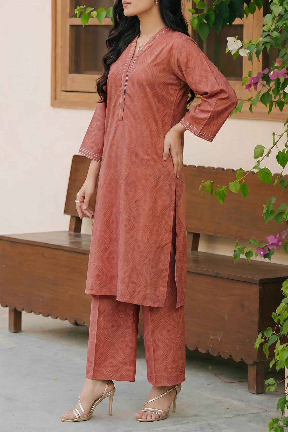 Cotton Jacquard Stitched 2 Piece (Shirt/Trouser) - Image 3