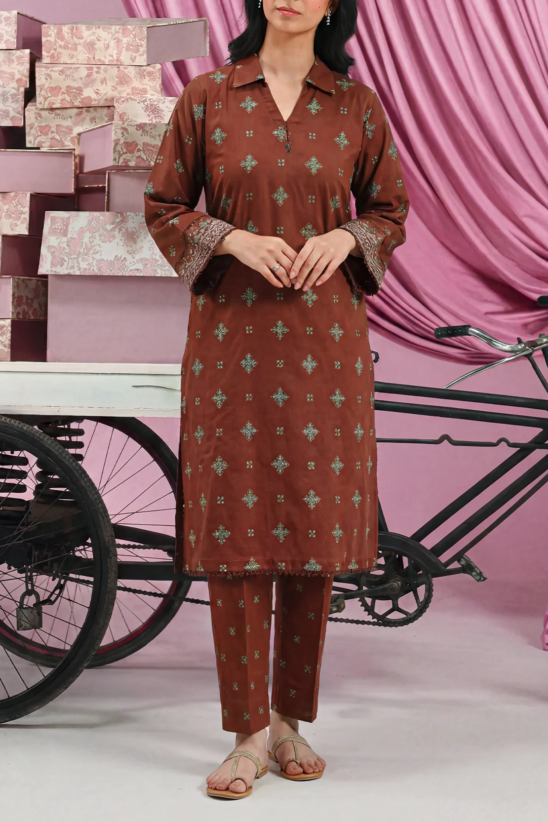 Cotton Jacquard Stitched 2 Piece (Shirt/Trouser)