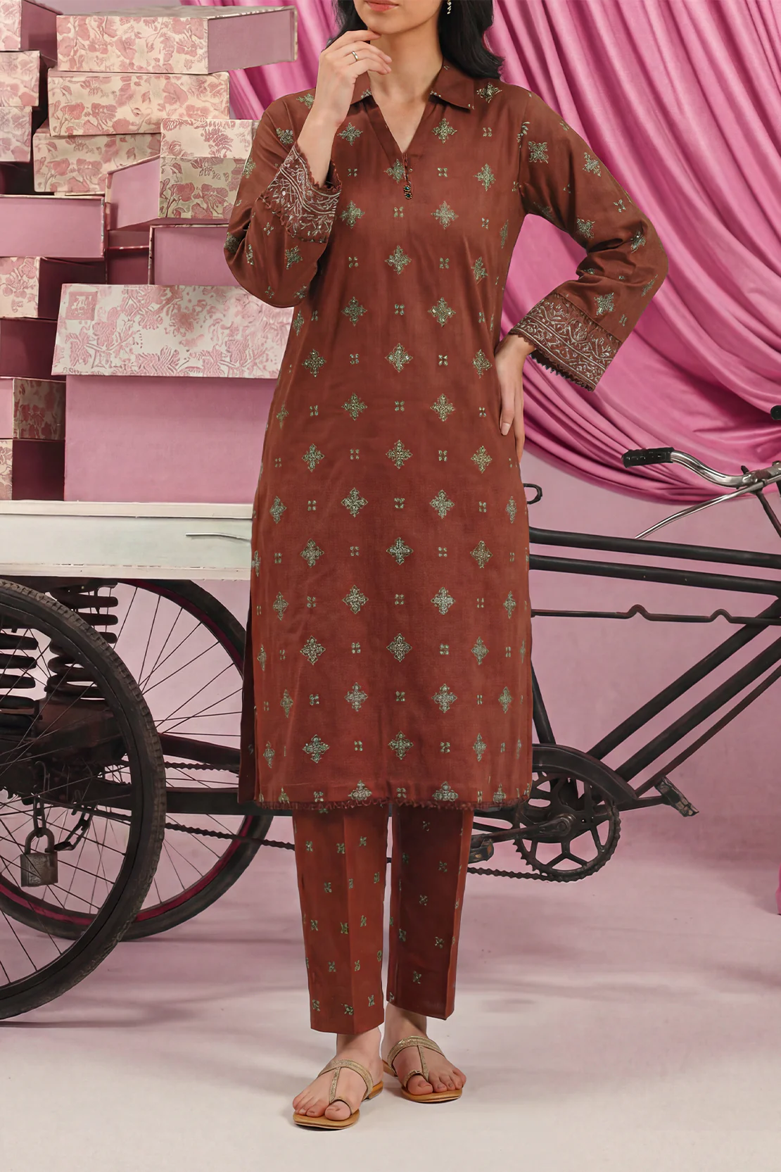 Cotton Jacquard Stitched 2 Piece (Shirt/Trouser) - Image 4