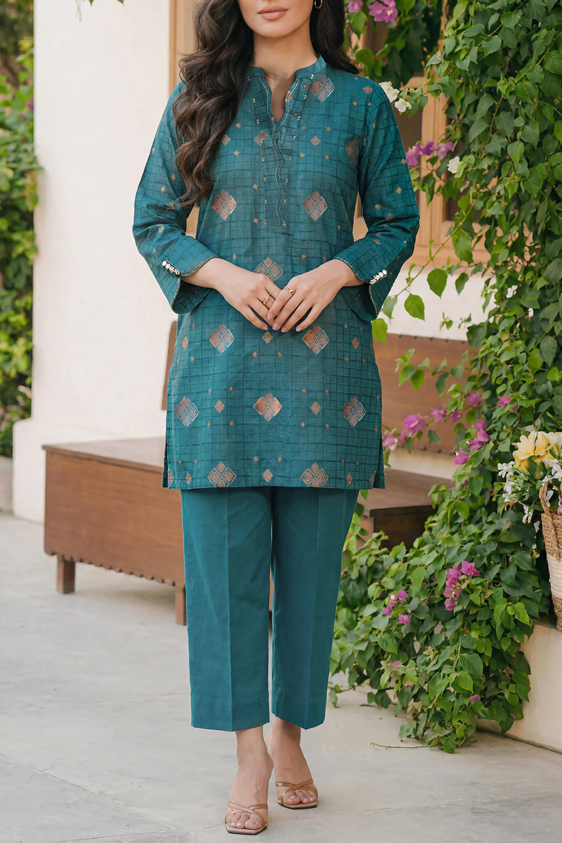 Cotton Jacquard Stitched 2 Piece (Shirt/Trouser)