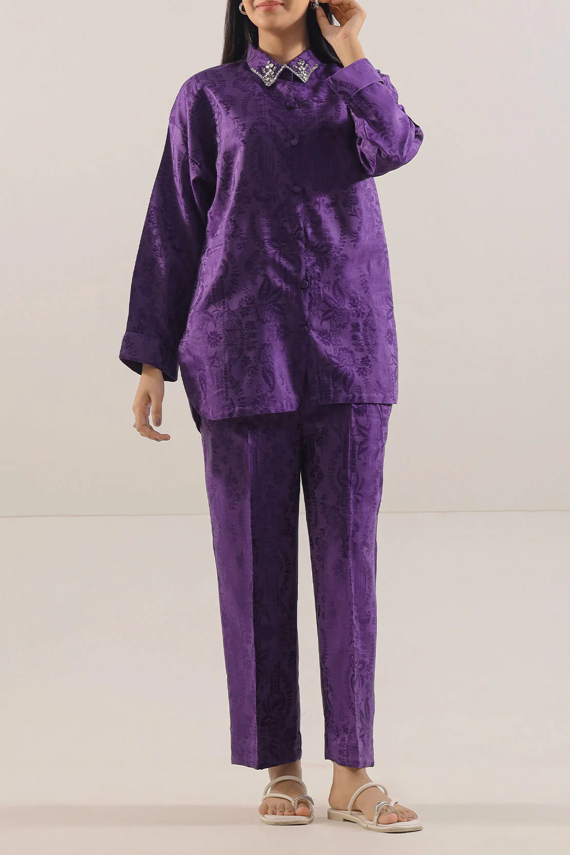 Cotton Jacquard Stitched 2 Piece (Shirt/Trouser) - Image 3